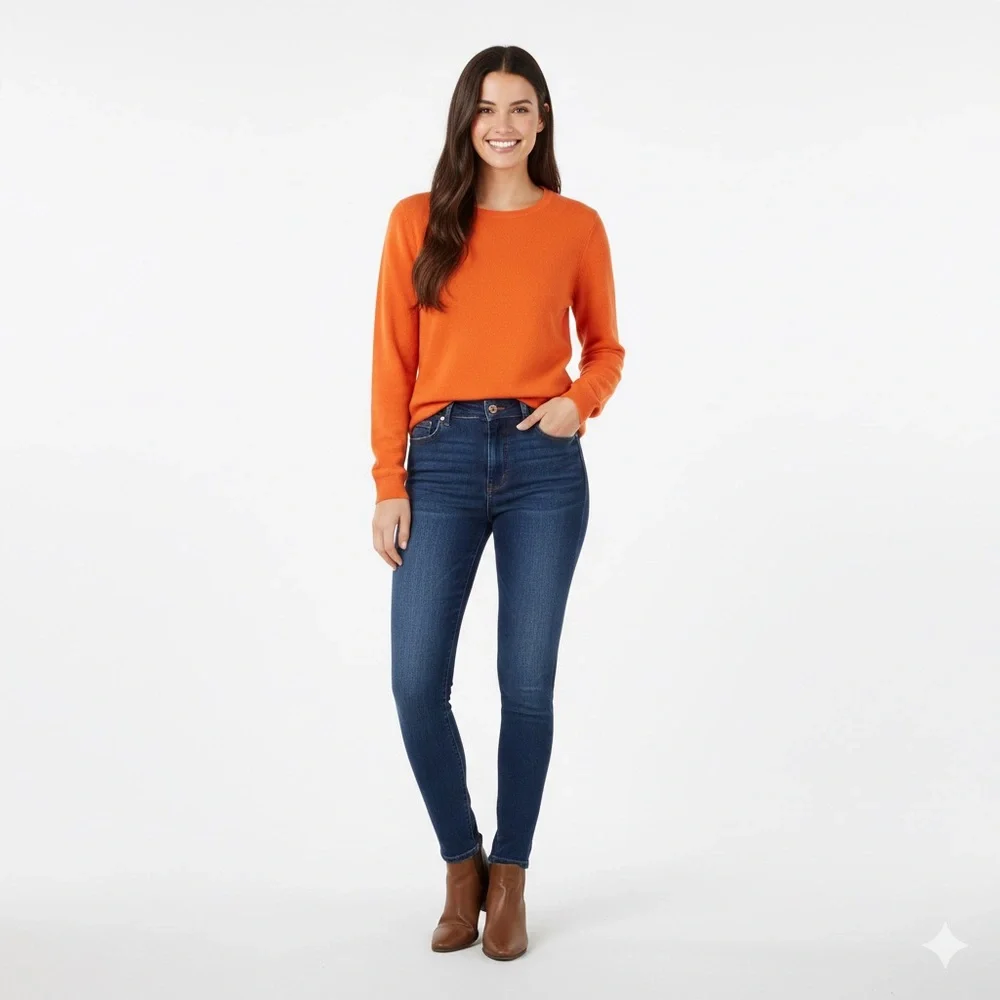 Charter Club Luxury Women’s 100% Cashmere Crew Neck Sweater Orange Medium - Picture 2 of 9